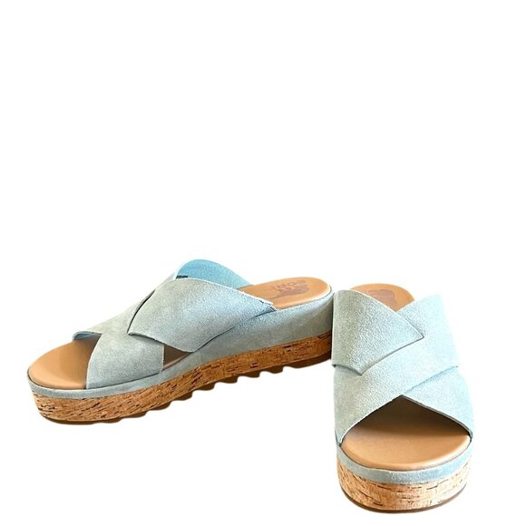 Sorel NEW Cameron Flatform Suede Mule Sandal In Light Green Size 10 - Picture 7 of 9